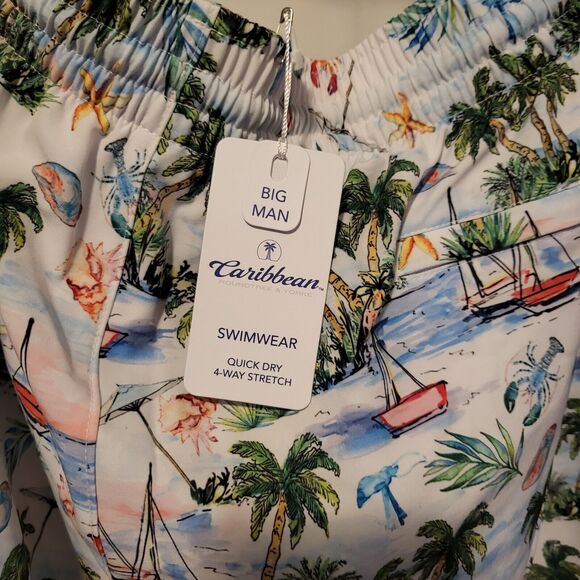 NWT Caribbean Big Man 3XB Mesh Lined Swim Trunks Boats Beach Tropical Retail $70 - Picture 2 of 4